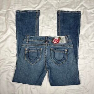 Vintage y2k Freestyle Revolution floral embroidered flared low rise denim jeans
